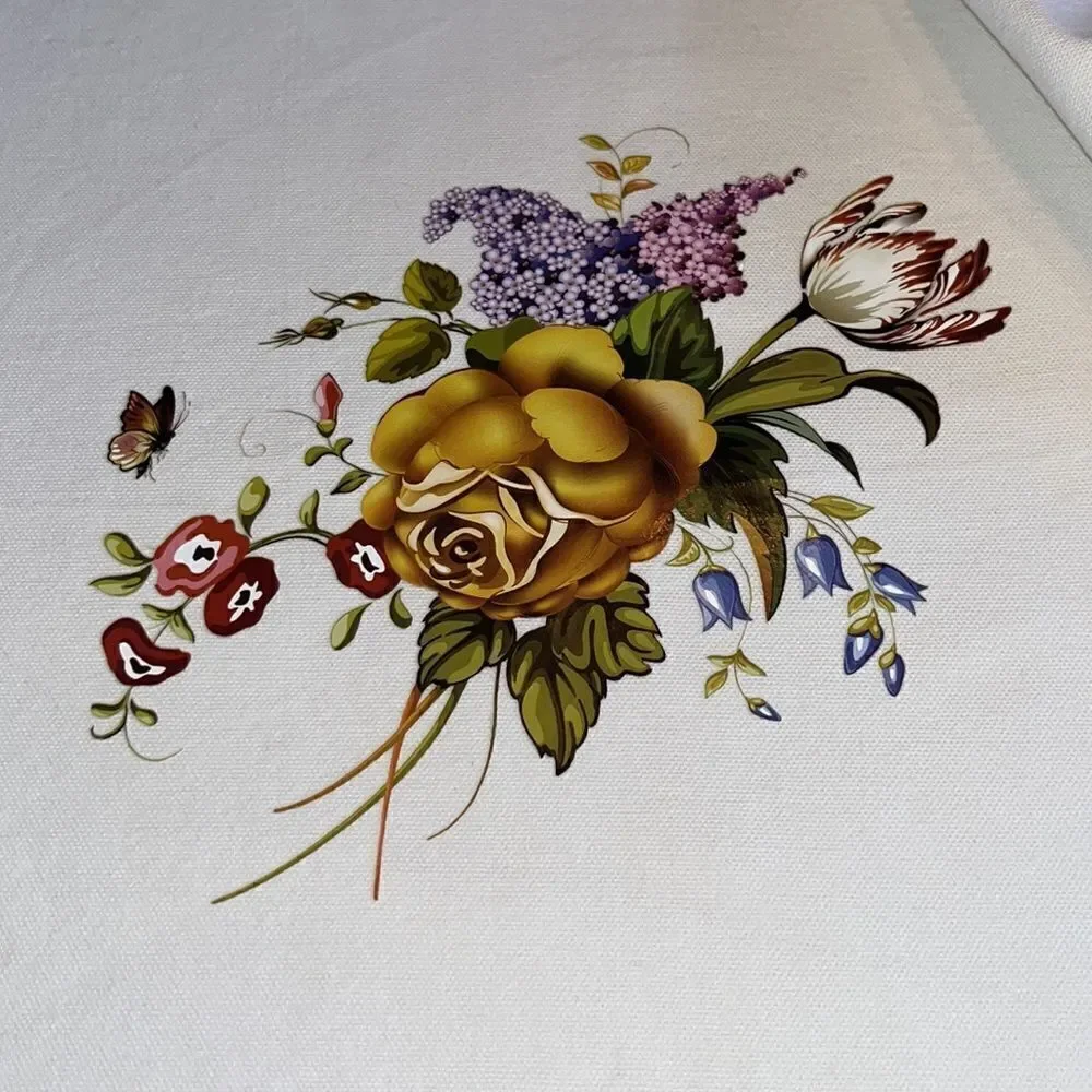 Cream Decorative Pillow Covers with Floral Transfers with Zipper Closure-  2pcs
